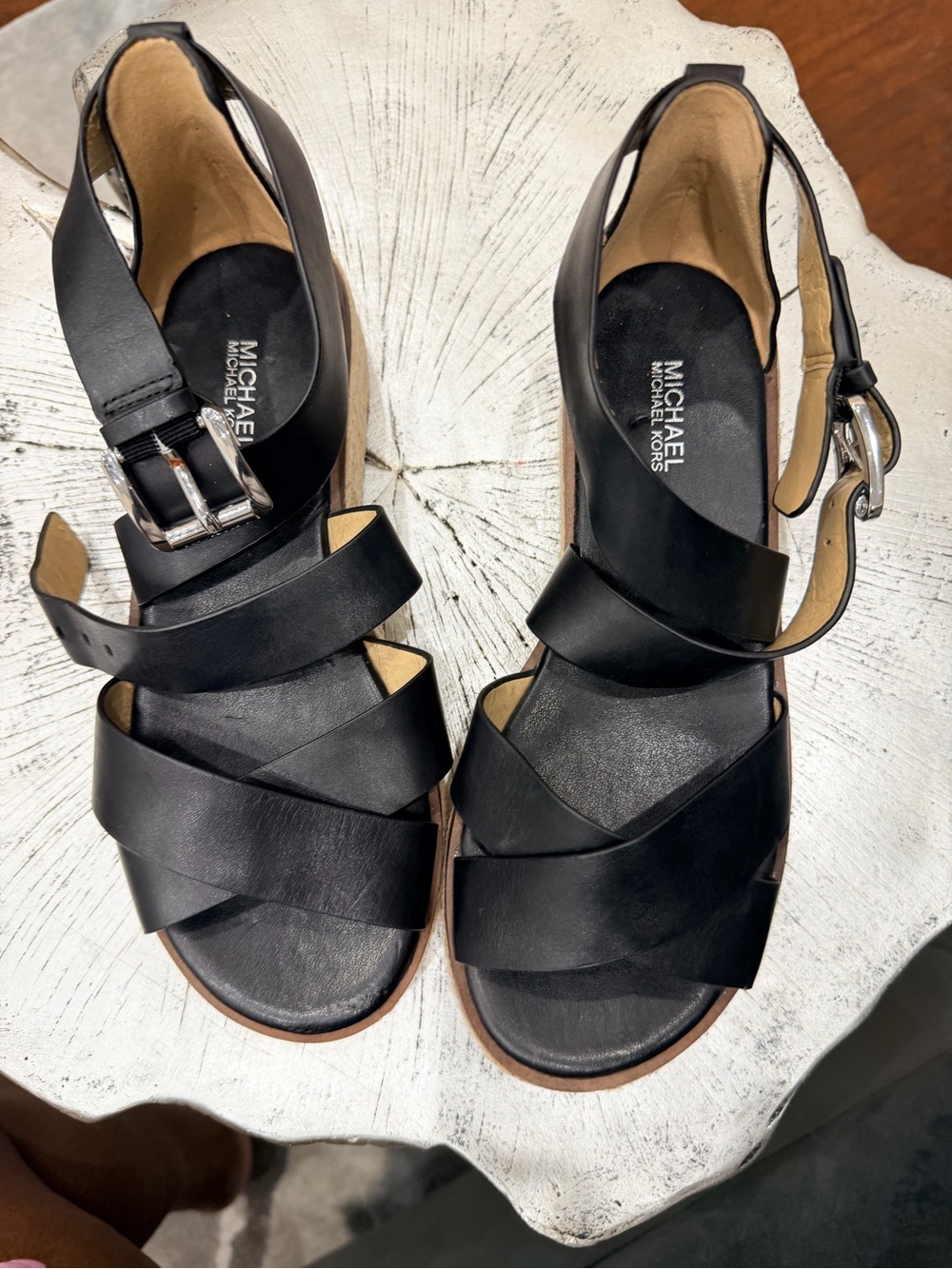 Michael Kors Women's Black Leather Strappy Sandals